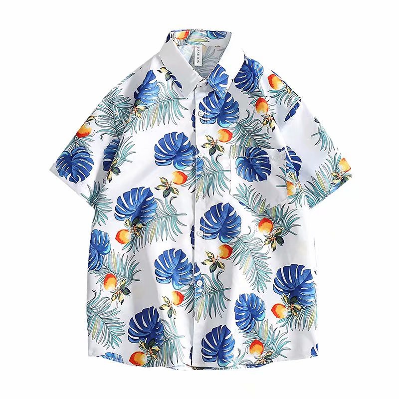 Hawaiian beach style leaf print shirt for men