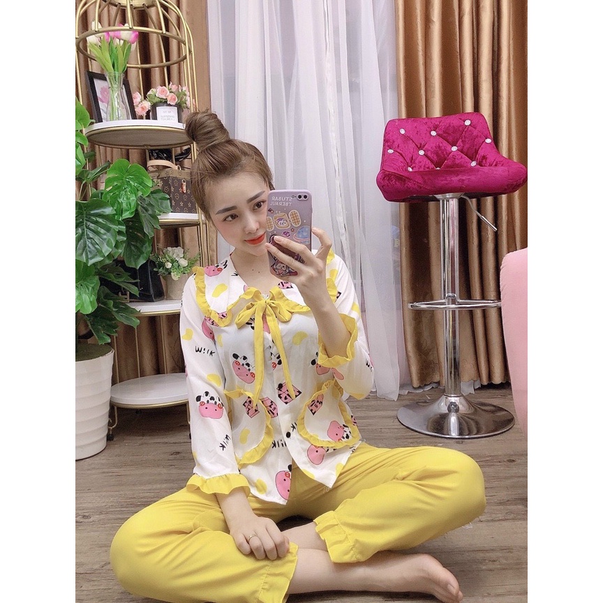 Đồ Bộ Pijama Tay Dài Tiểu Thư Xinh Xắn, Vải Kate Lụa Mềm Mịn Thoáng Mát, Freesize Dưới 57kg ĐA DẠNG MẪU CHỌN LỰA