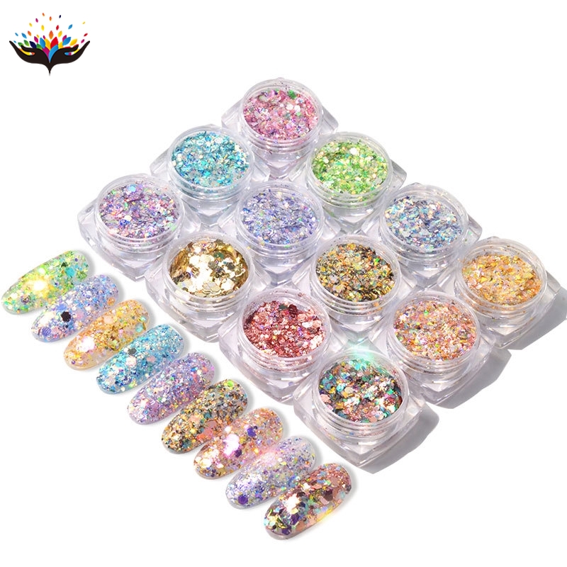 [Hàng mới về] Set 12 hộp kim tuyến nhiều màu trang trí móng tay
