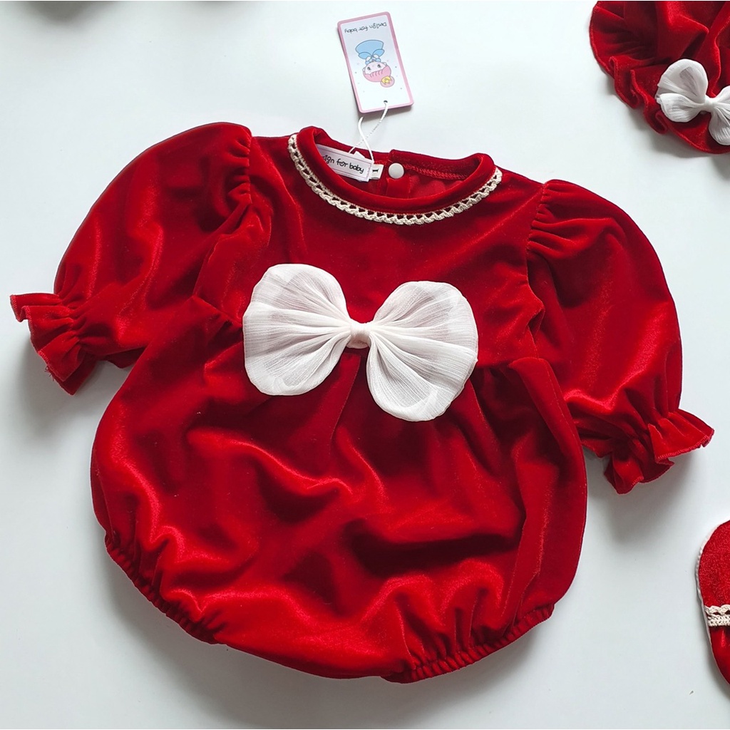 Body nhung đỏ thu đông cho bé TẶNG KÈM MŨ VÀ GIÀY VẢI