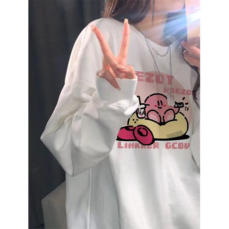 Áo sweater Tay Dài Cổ Tròn Dáng Rộng In Họa Tiết Xinh Xắn Cho Nữ