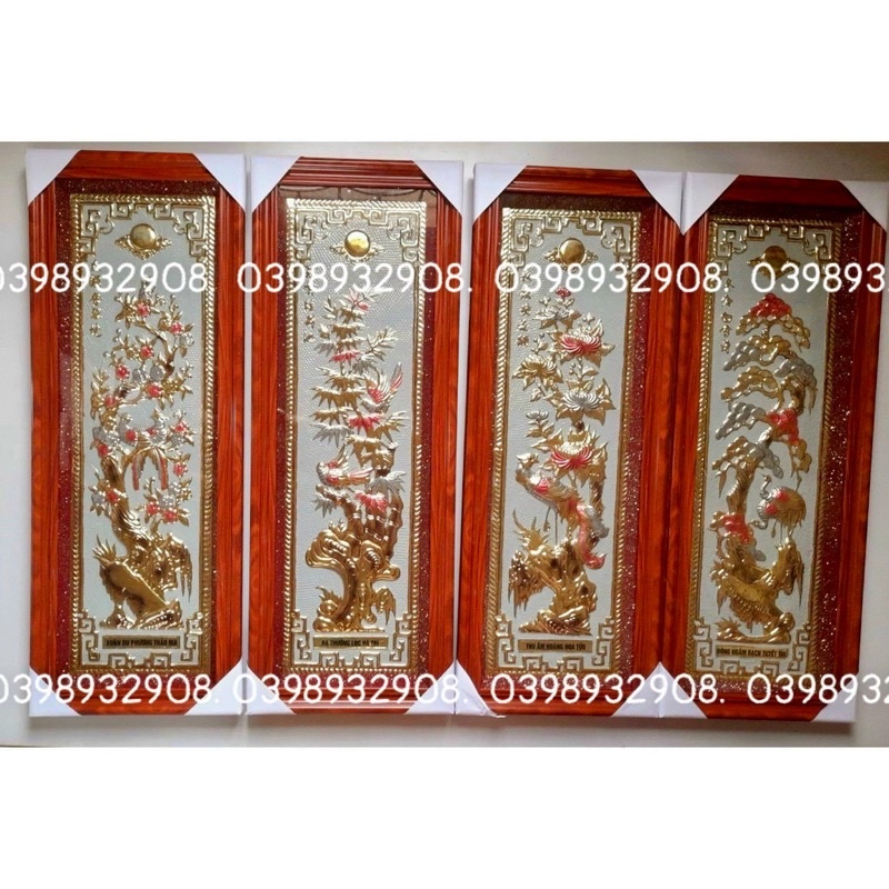 Tranh tứ quý hpcao 100 cm x 40 cm nặng 15 kg chất liệu bằng đồng bảo hành trọn đời tranh treo phong thủy