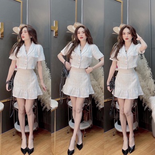 Set váy dạ nữ quần váy bèo áo cố vest 2 túi kèm ảnh thật và video