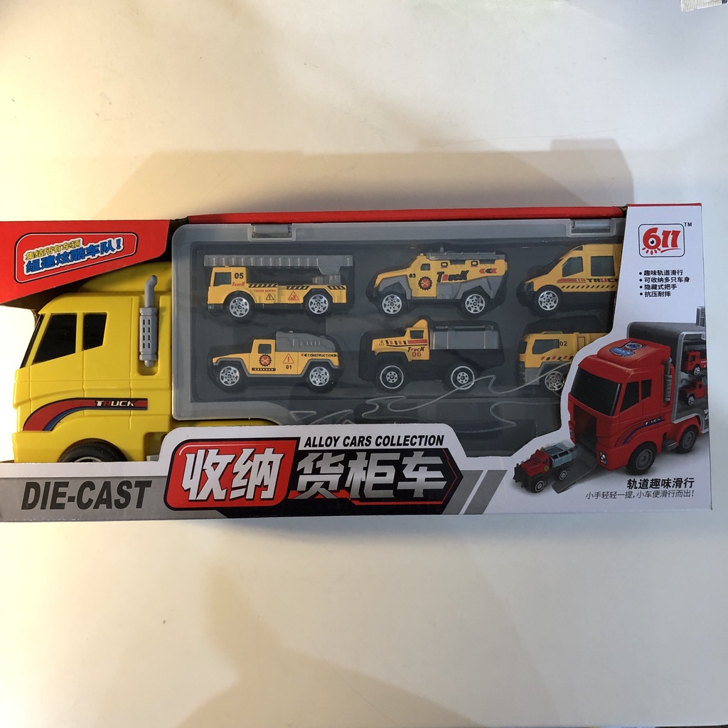 Ô Tô Đồ Chơi Cho Bé , Bộ Xe Tải To Chở 6 Xe Nhỏ Bằng Kim Loại Chắc Chắn