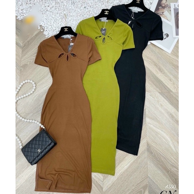 BOHOME- đầm gân xoắn lưng maxi ( đen,xanh,nâu)