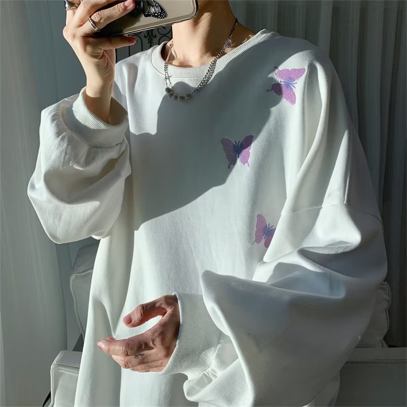 Áo Sweater Dáng Rộng Cổ Tròn Tay Dài In Hình Bướm Thời Trang Mùa Thu Cho Nam Và Nữ