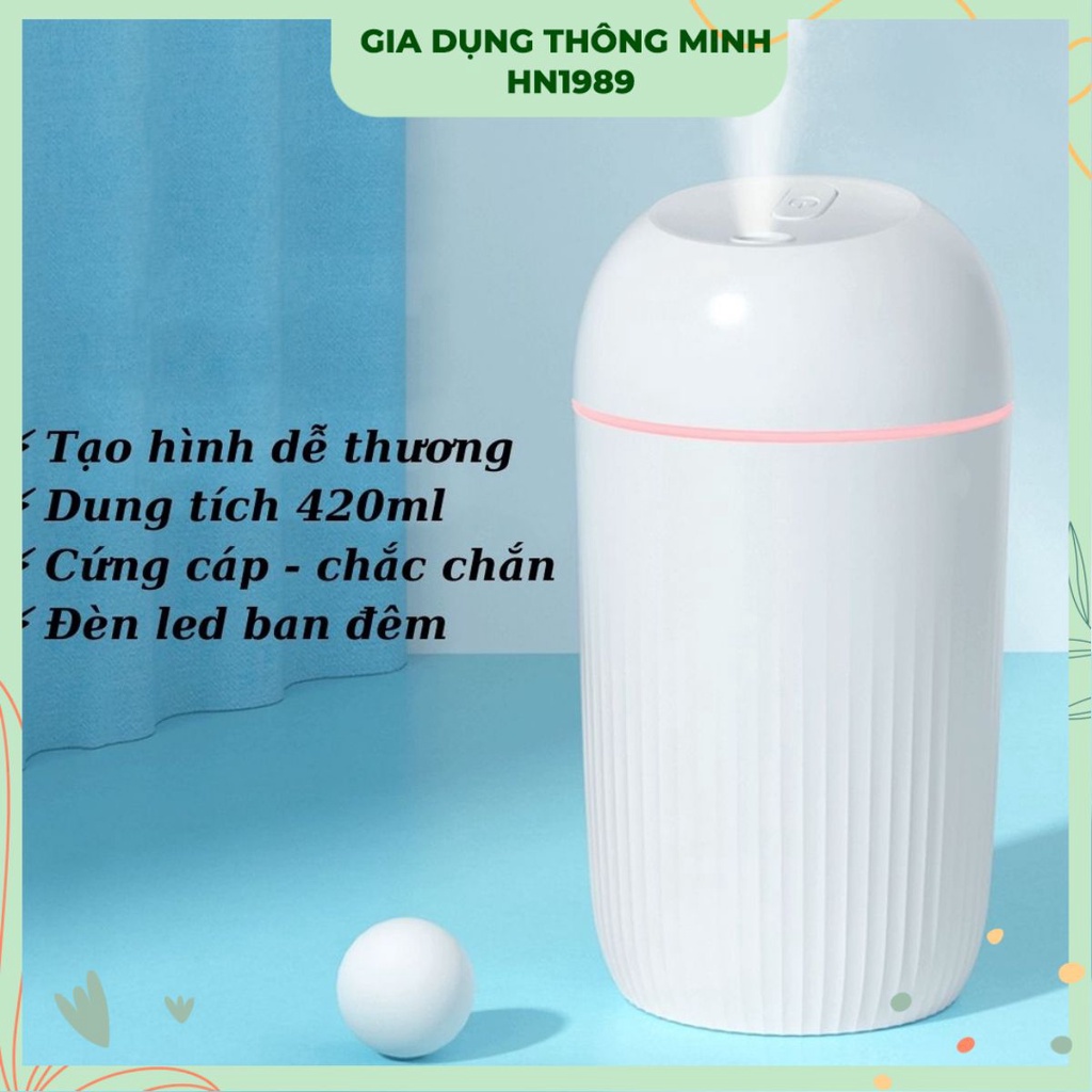 Máy xông tinh dầu phun sương mini tạo độ ẩm không khí có đèn led dùng làm đèn phòng ngủ dung tích 420ml