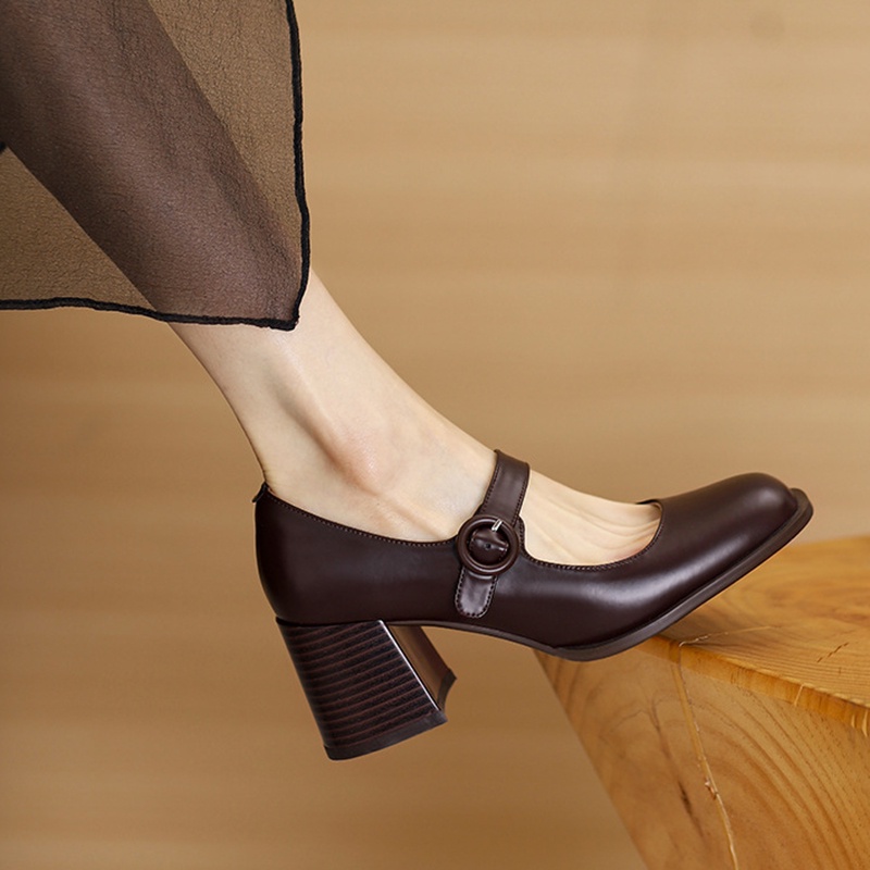 Giày cao gót IELGY mũi vuông có khóa cài phong cách cổ điển thời trang dành cho nữ