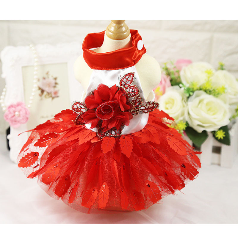 Đầm Cưới In Họa Tiết Lá Cây Đính Một Hàng Nút Màu Đỏ / Tím Thời Trang Xuân Hè Cho Thú Cưng