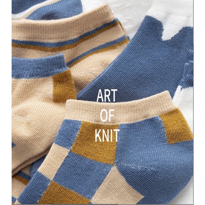 Tất vớ cotton cổ thấp ngắn họa tiết caro kẻ ô tone màu xanh dương  thời trang  cho nữ