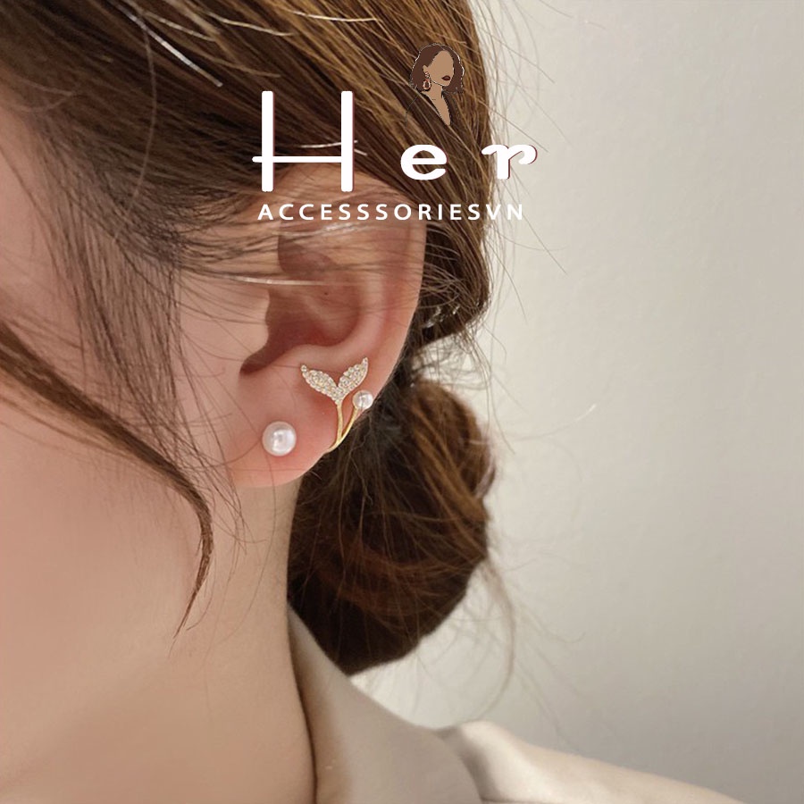 Khuyên tai, bông tai đính đá họa tiết đuôi cá ôm tai her.accessories H109