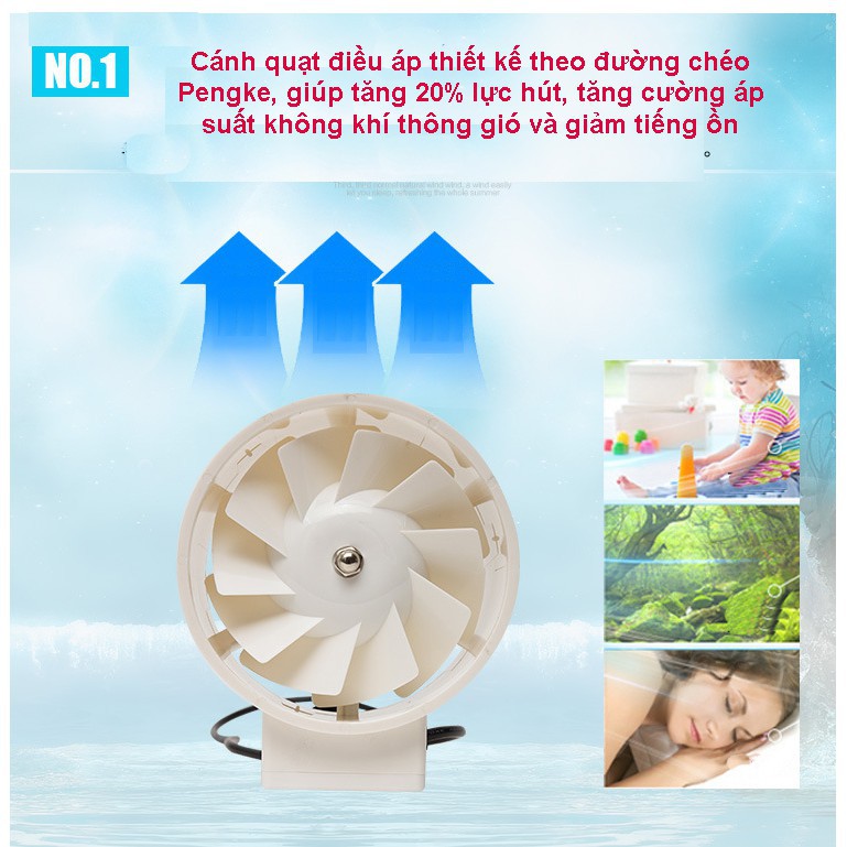 Quạt hút thông gió nối ống phi 100mm - Quạt hút đồng trục - Hàng chính hãng siêu chống ồn