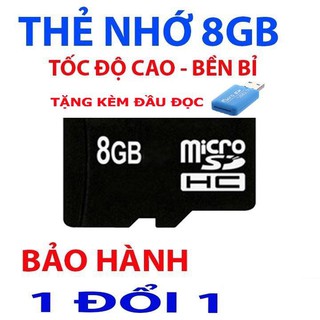 TẶNG NGAY ĐẦU LỌC THẺ Thẻ nhớ MicroSD 8GB Class 10 tốc độ cao (Đen) - Bảo hành 1 Đổi 1