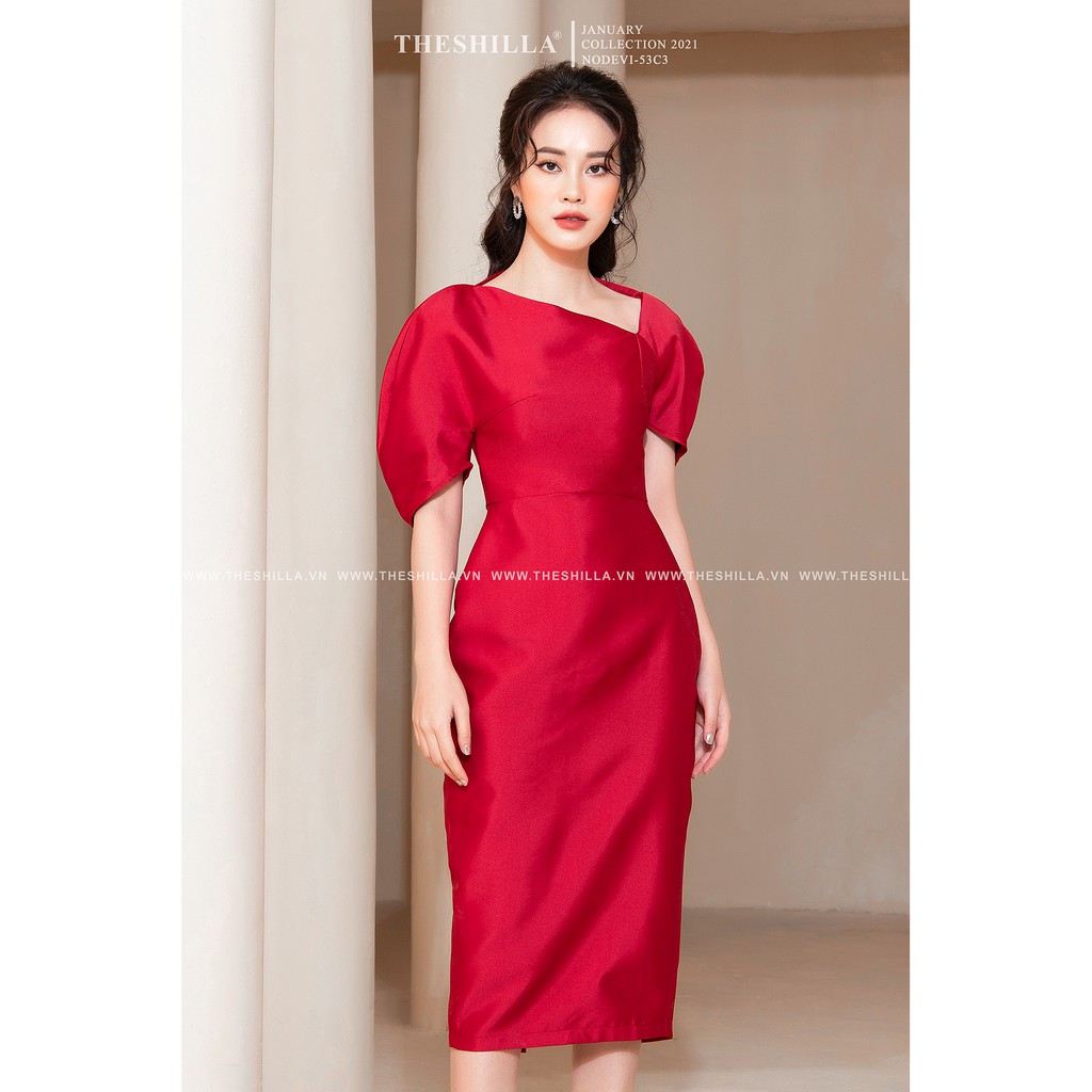 Váy thiết kế cao cấp màu đỏ body tay phồng sang trọng [ Có video + Ảnh thật ] The Shilla - Nodevi-53C3