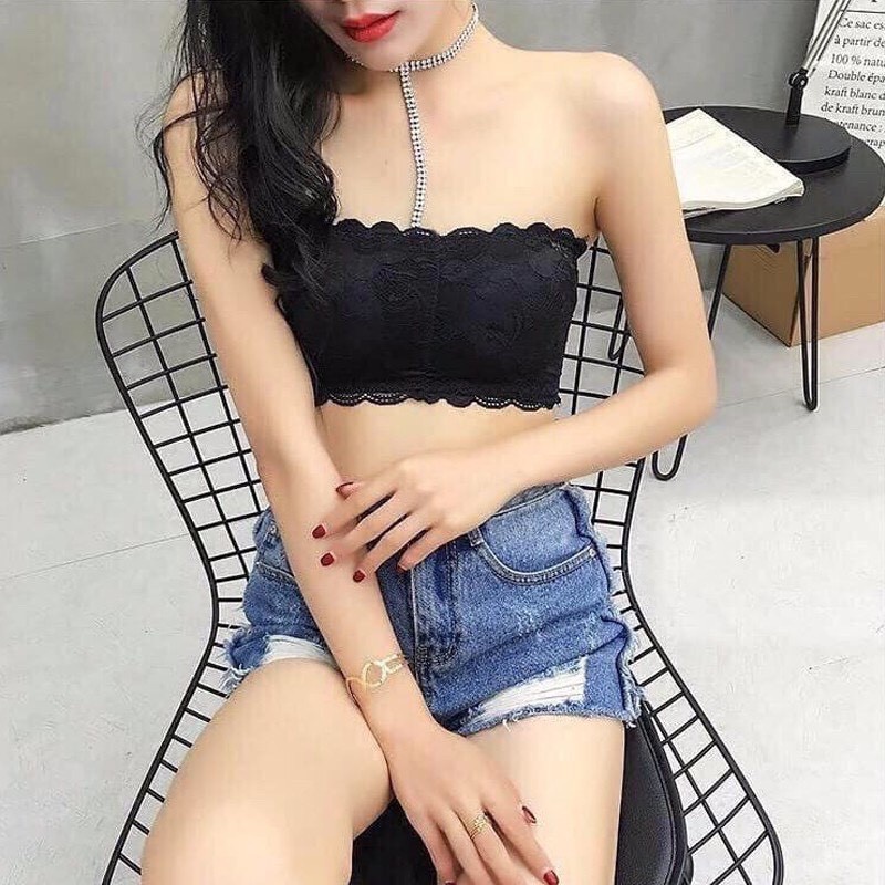 Áo Bra DÂY SAU LƯNG, Ren Hoa đào FREESIZE ngực 80cm-90cm