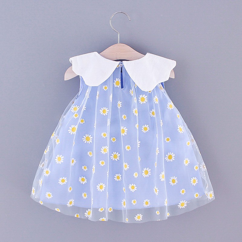 Đầm Tutu Màu Hồng / Xanh Dương Thêu Hoa Dễ Thương Thời Trang Mùa Hè Cho Bé Gái