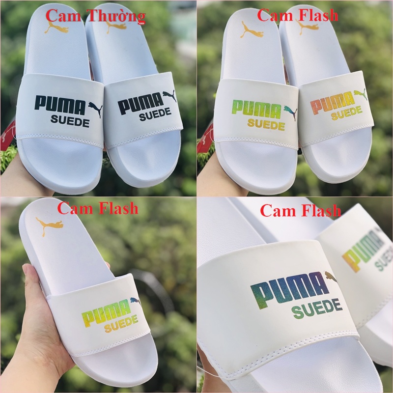 Dép unisex puma phản quang ❤️FREESHIP + Hộp❤️  dép quai ngang hình con báo mlb nam nữ thể thao kèm tem tag mác,màu trắng