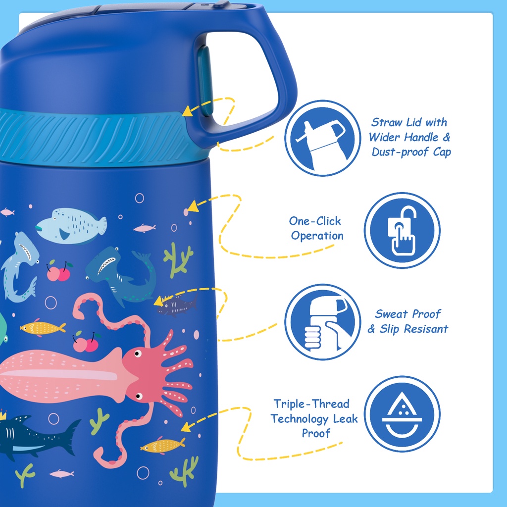 FJbottle Bình Giữ Nhiệt 350ml Tumbler bình nước giữ nhiệt Trẻ Em Có Ống Hút Thép Không Gỉ Bpa Free