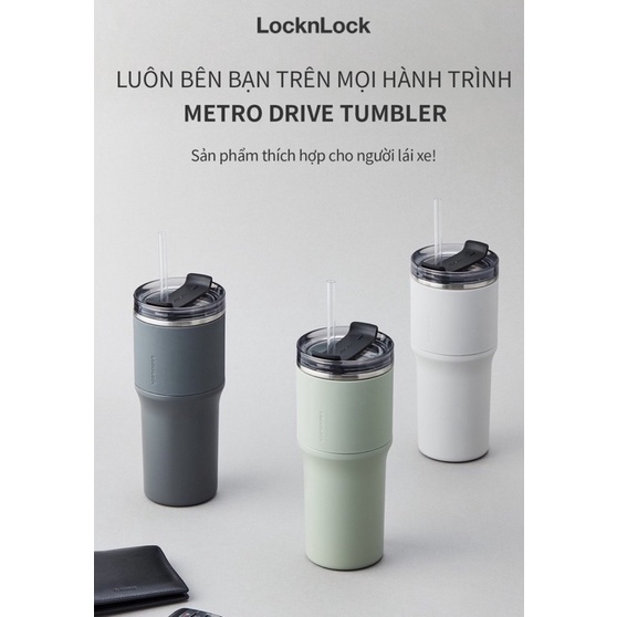 Ly giữ nhiệt LocknLock Metro Drive 650ml tặng kèm ống hút và cọ LHC4277S Hàng Chính Hãng - Màu xanh ngọc - K-MALL