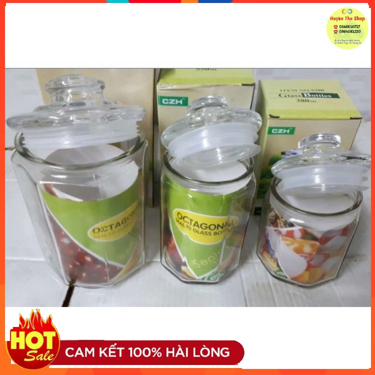 Lọ thuỷ tinh có gioăng nắp kín hình lục giác 380ml
