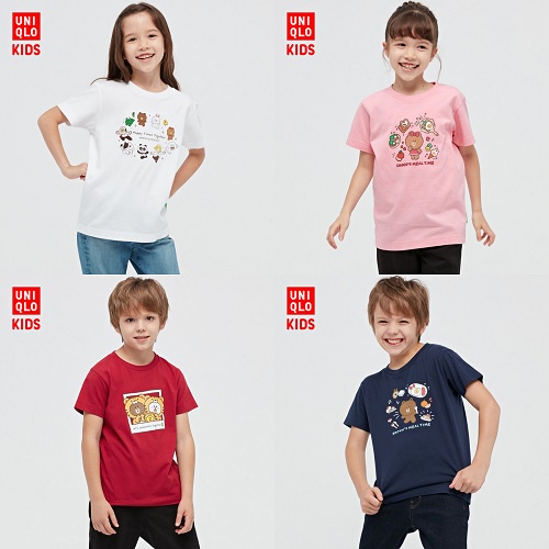 LINE FRIENDS UNIQLO Áo Thun Tay Ngắn In Chữ Cho Bé Trai Và Bé Gái 447281