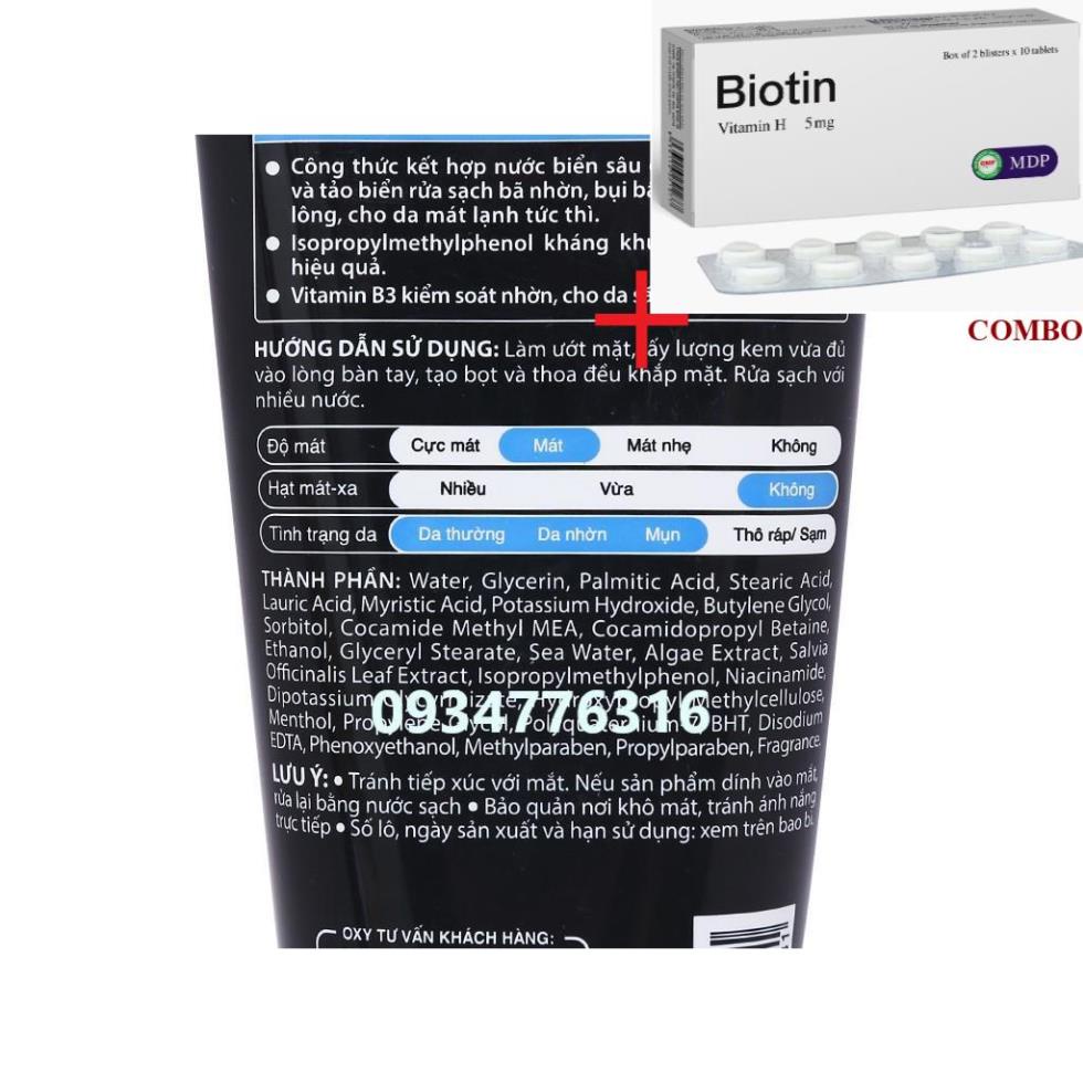 Combo Biotin 5mg+ ✅ Kem sữa rửa mặt Oxy perfect wash cực mát lạnh, ngừa khuẩn mụn 100g