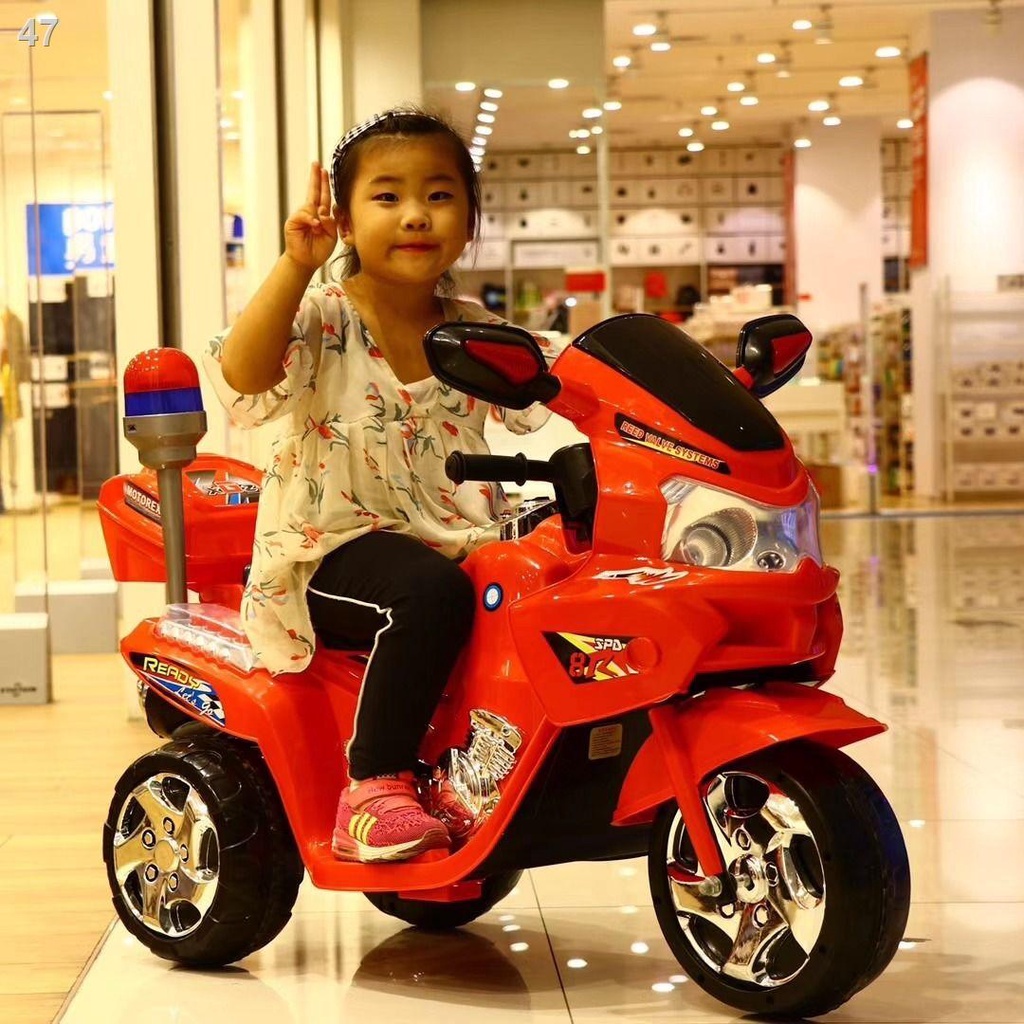 2021Muộn nhất✔☃┅Xe máy điện trẻ em 2-8 tuổi đôi cảnh sát lớn nam nữ bé có thể ngồi trên đồ chơi sạc lại