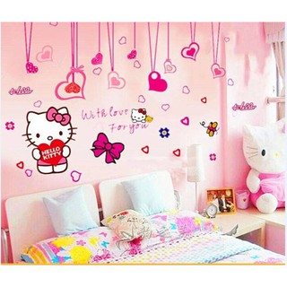 Decal dán tường Combo Kitty dán phòng ngủ siêu dễ thương - Stickers Kitty màu hồng - PVC vinyl - decalhcm