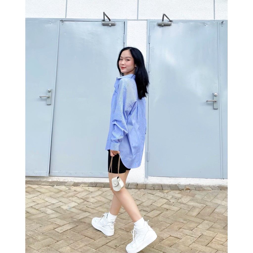 Áo sơ mi sọc xanh Oversize