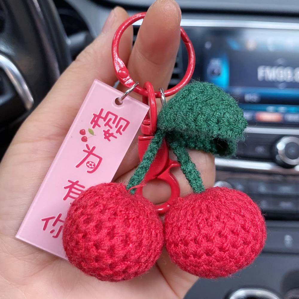 LANFY Móc Chìa Khóa Hình Quả Cherry Bằng Lông Nhung Đan Tay Dễ Thương