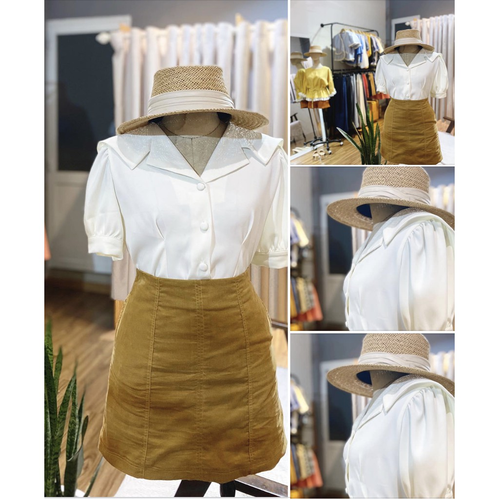 Áo sơ mi trắng cổ pijama hải quân- Kalei design