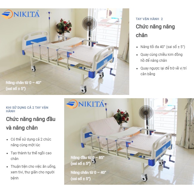 Giường bệnh Y tế ba chức năng, nâng đầu, nâng chân, tích hợp bô vệ sinh - chính hãng NIKITA DCN03