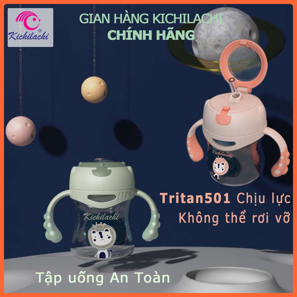 Bình tập uống nước chống sặc nhựa Tritan cao cấp 300ml - Cho bé từ 6 tháng - Kichilachi