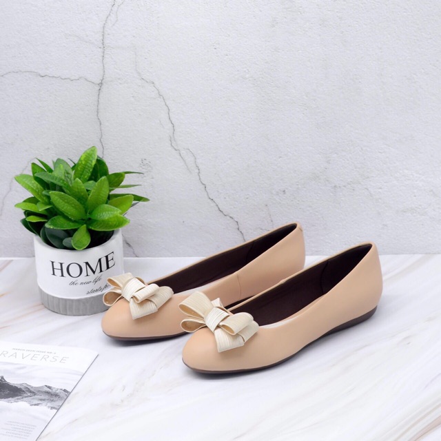 Giày bệt mũi tròn da lì nơ ấu lót mút VNXK( ảnh thật, kèm video)