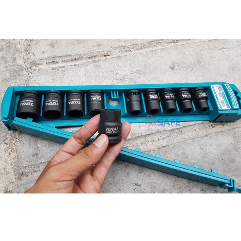 Bộ 10 đầu tuýp Impact DR TOTAL THISTD12101 1/2&quot; dài 38mm kích thước đa dạng 10-24mm Bộ đầu tiếp chất liệu thép CrMo