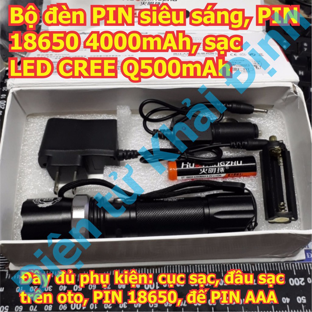 Bộ đèn PIN siêu sáng, PIN 18650 4000mAh, sạc LED CREE Q5 kde5651