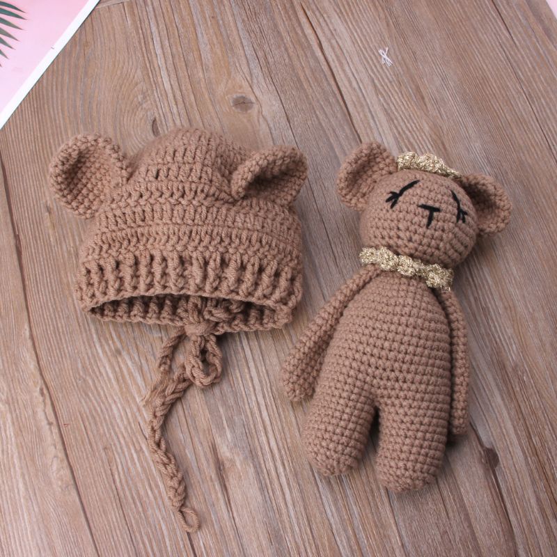 Mũ Len Móc Hình Gấu Dễ Thương Làm Đạo Cụ Chụp Ảnh Cho Bé Sơ Sinh 2019