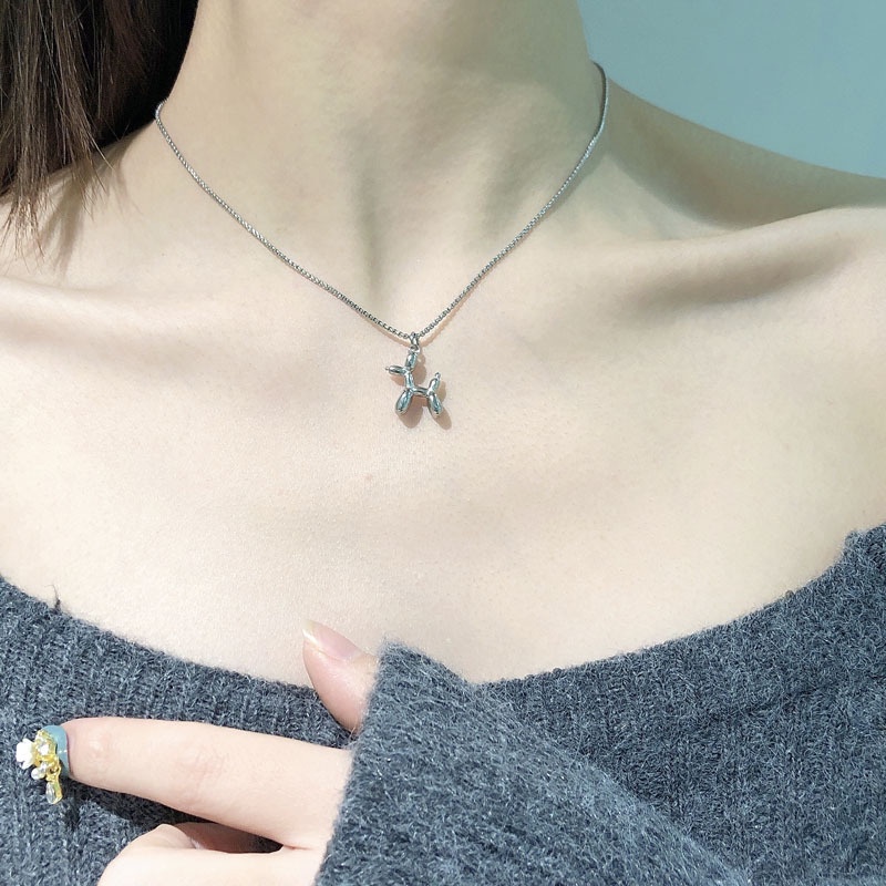 Dây Chuyền Thép Titan Mặt Chú Chó Và Bong Bóng Dễ Thương Phong Cách Hàn Quốc