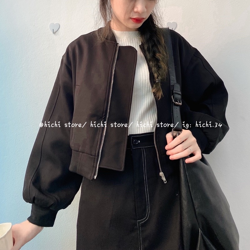 áo khoác croptop khoá kéo tay bồng thời trang hichi | BigBuy360 - bigbuy360.vn