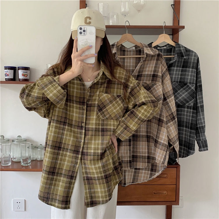 Áo Khoác Sơ Mi Dáng Rộng Kẻ Sọc Kiểu Cổ Điển Thời Trang Mùa Thu Cho Nữ