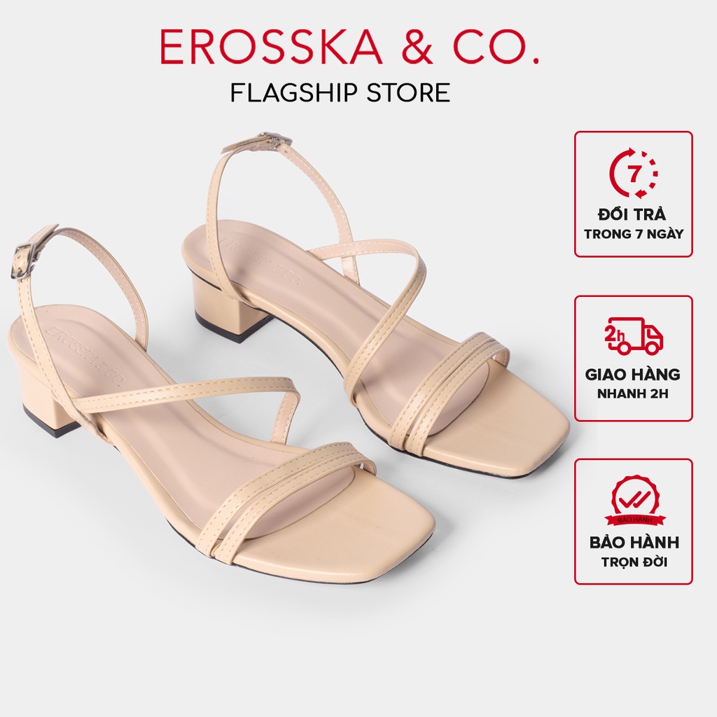 Giày sandal cao gót Erosska mũi vuông dây mảnh cao 3cm màu nude - EB031