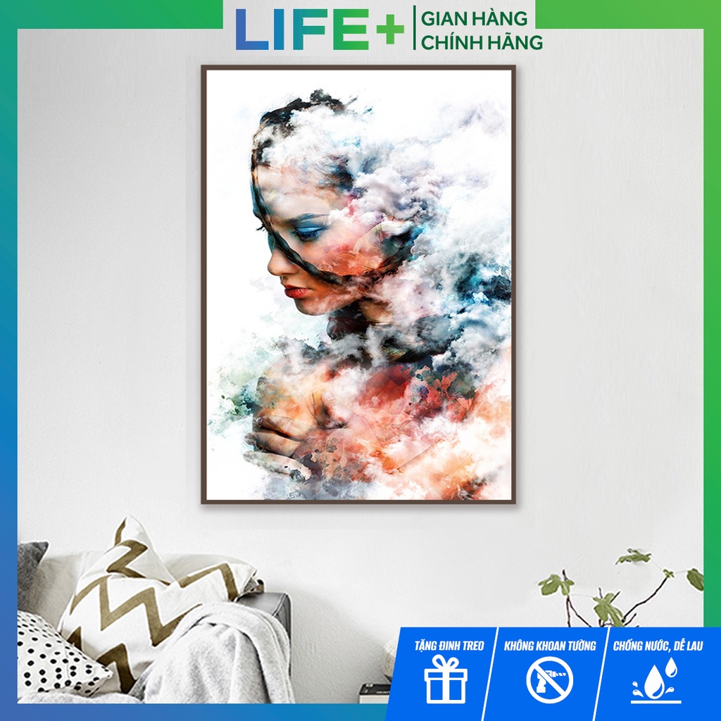 Tranh decor treo tường phòng ngủ, phòng khách chủ đề hình cô gái cách điệu bằng vải canvas cao cấp (Tặng kèm đi 3 chân)