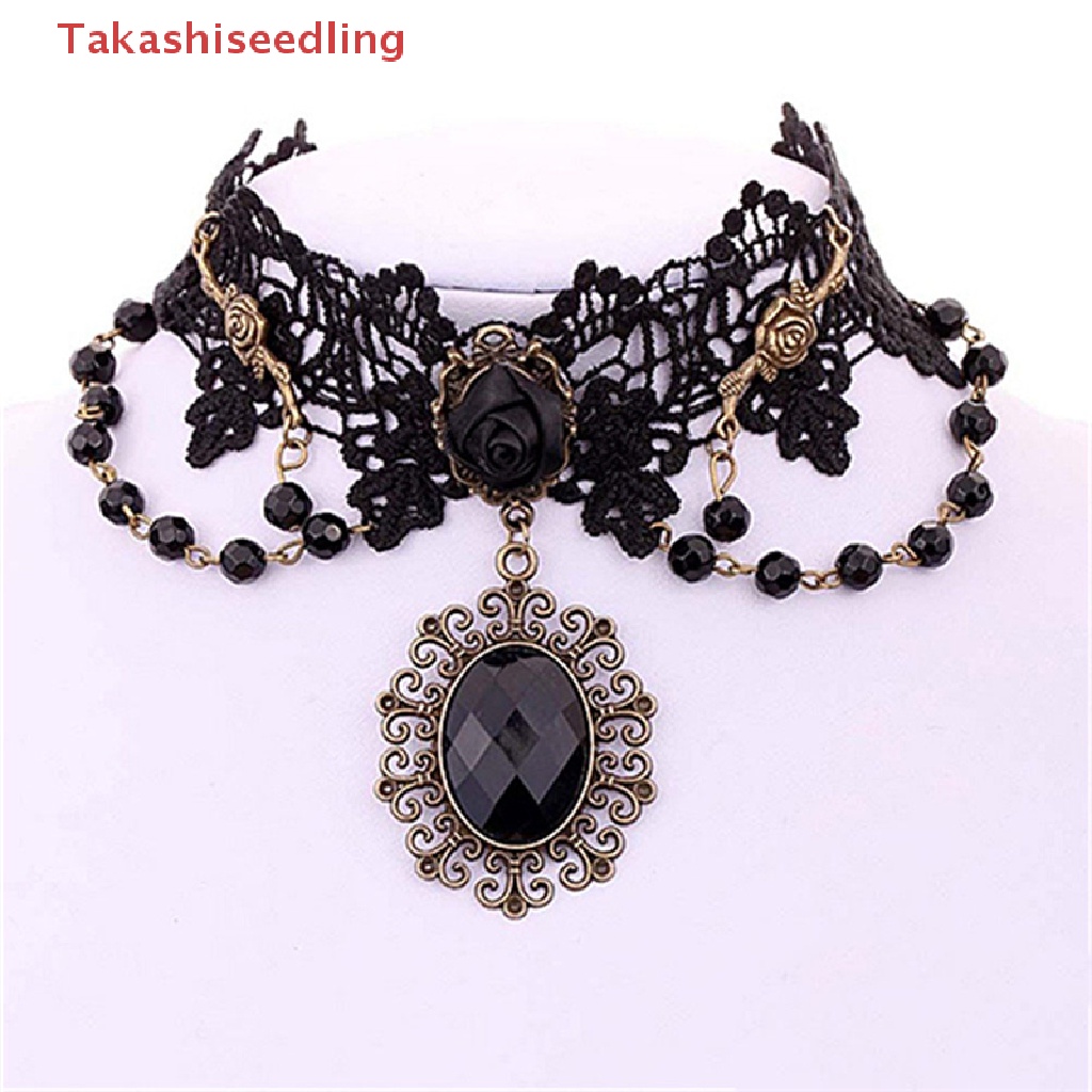 Vòng Cổ Choker Ren Hoa Hồng Đen Đính Hạt Thời Trang