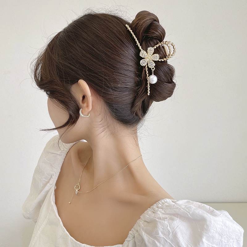 Kẹp Tóc Đính Đá Ngọc Trai Nhân Tạo Phong Cách Hàn Quốc Sang Trọng