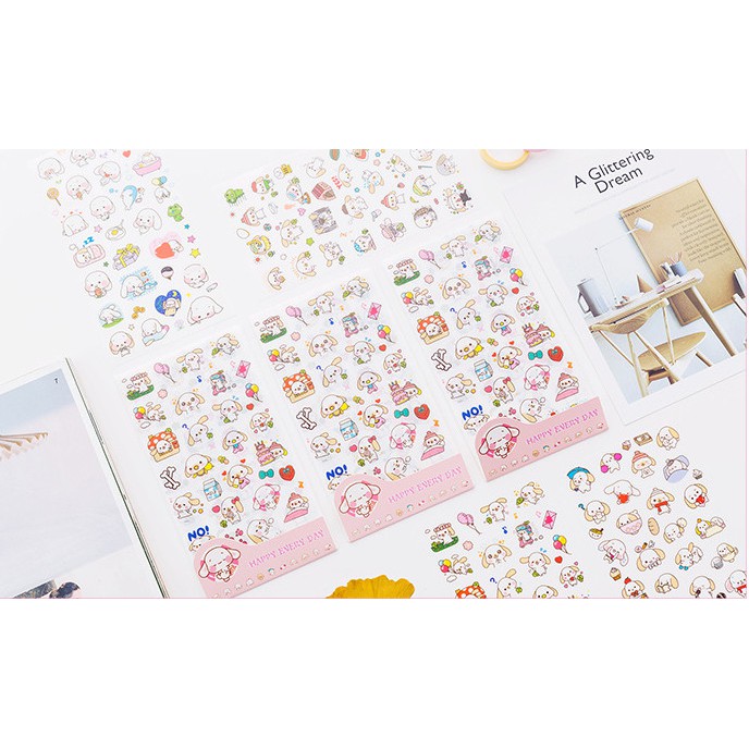 Bộ 6 tờ Sticker hình chó tai dài