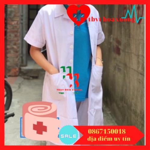 Áo blouse trắng , áo khoác bác sĩ , dược sĩ , điều dưỡng viên nam/nữ cộc tay dáng dài