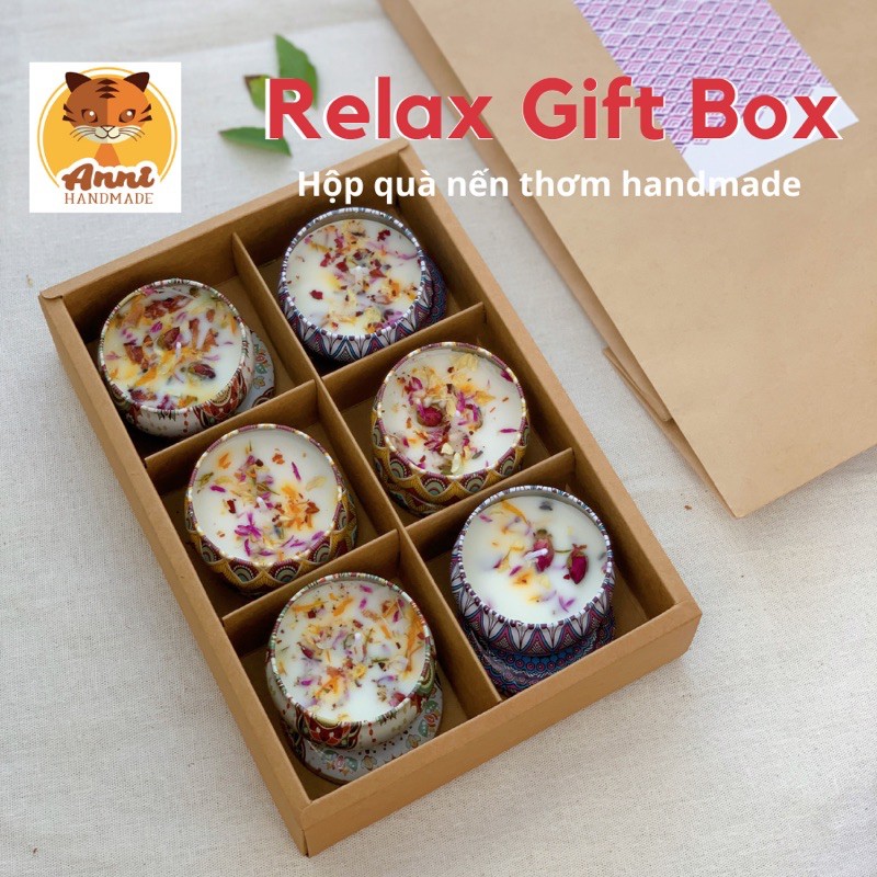 Set quà tặng sinh nhật độc đáo handmade Relax Gift Box (Hộp draft cao cấp) nến thơm hoa văn Vintage