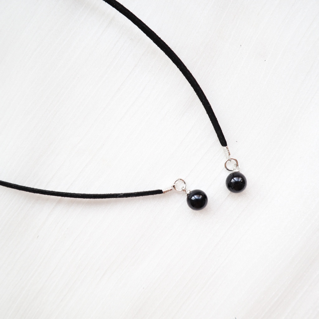 Vòng Cổ choker Dây Xích Xương Quai Xanh Ngọc Trai Đen Mặt Nơ Cho Nữ