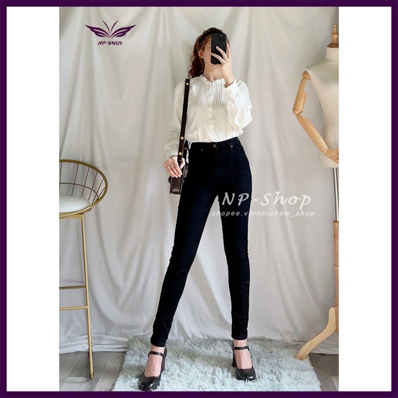 Quần jean nữ lưng cao màu đen NPSHOP siêu co giãn, quần bò nữ màu đen skinny jeans cao cấp | BigBuy360 - bigbuy360.vn