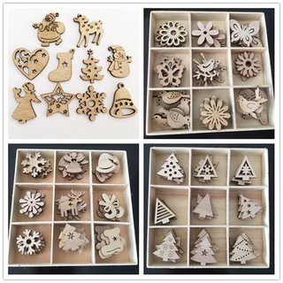 Bộ 50 miếng gỗ họa tiết hoạt hình 3mm nhiều màu kiểu retro dành cho trang trí giáng sinh DIY